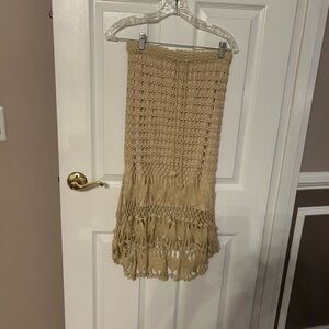 Cream Ruffled Smocked Midi Skirt